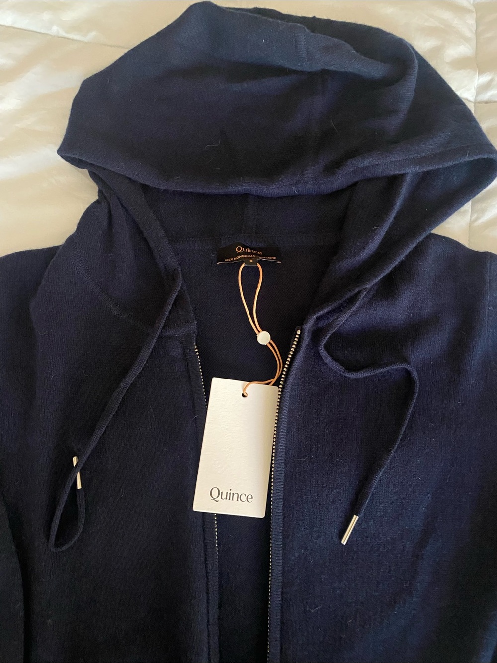 Quince Dark Navy Full-Zip Hooded Mongolian Cashmere Cardigan Sweater Small
